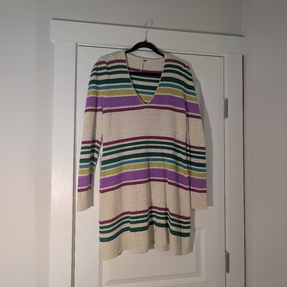 Free People Striped V-Neck Sweater Dress Size M - Picture 3 of 10